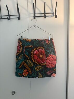 FARM Rio Black Quilted Mini Skirt with Pink & Green Floral